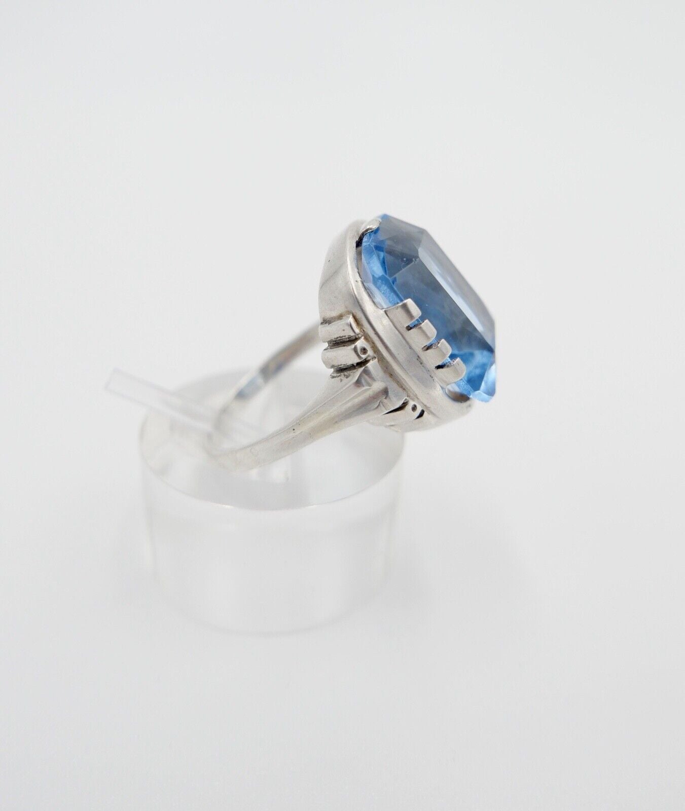 Art Deco Damenring 835 Silber Gr. 59 Glasstein Blau - Antikhandel-Stuttgart