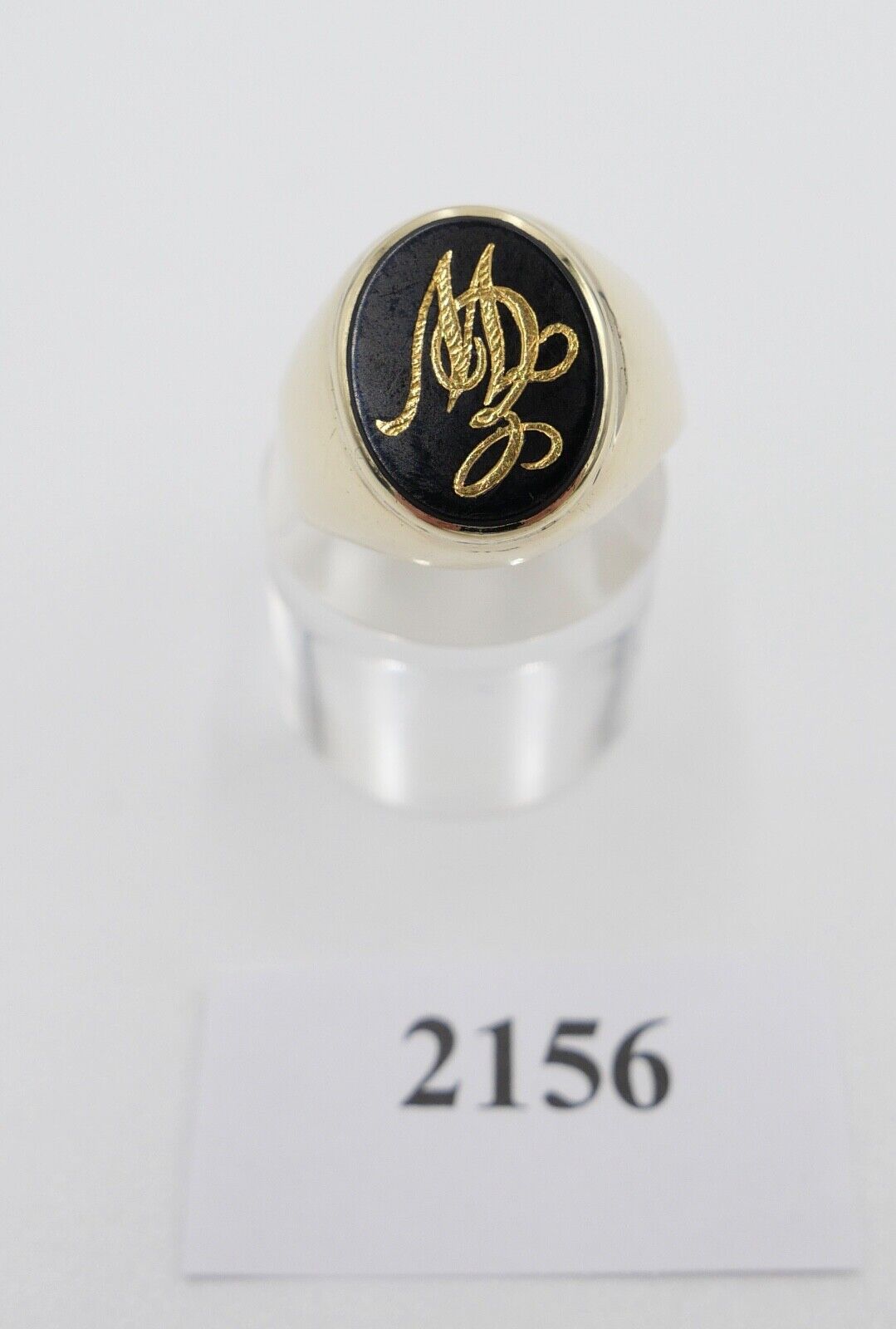 70er Massiver ONYX Herren Damen Siegelring Monogramm Initialen EW 585 14K Gr. 60 - Antikhandel-Stuttgart