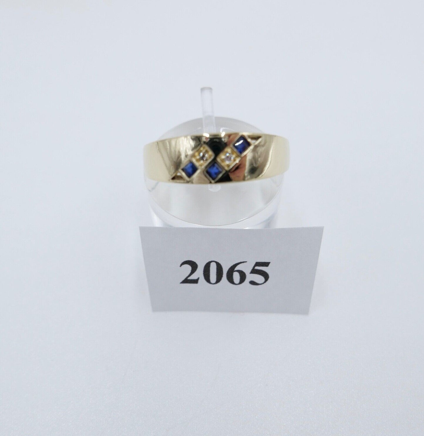 Alter Ring Gelbgold 585 / 14K Brillant & Saphir Gr. 62 MH - Antikhandel-Stuttgart