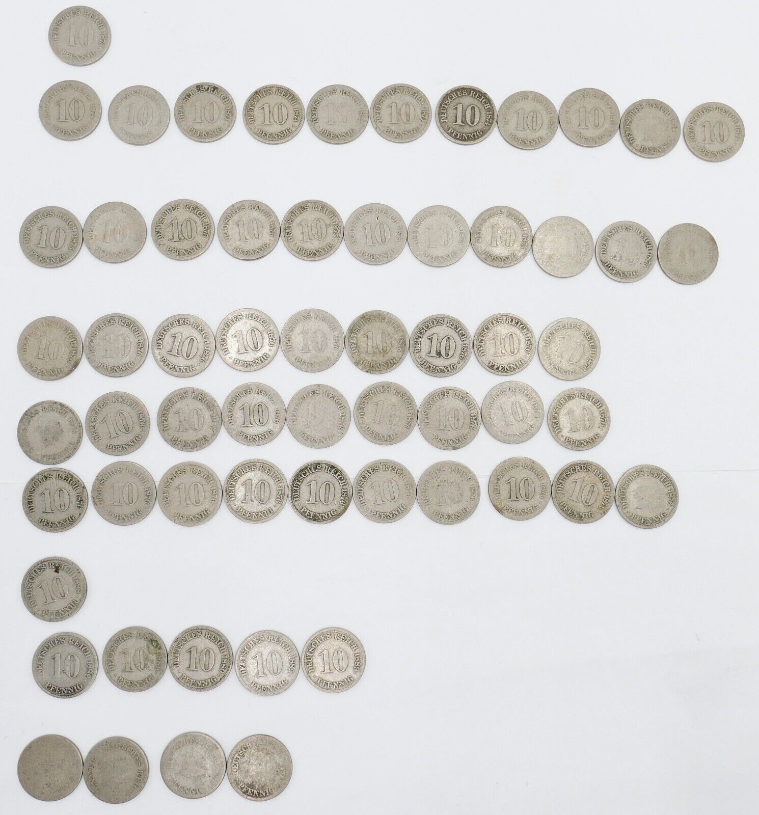 63x 10 Reichspfennig 1873 1875 1876 1888 Jäger J.4 s-ss - Antikhandel-Stuttgart