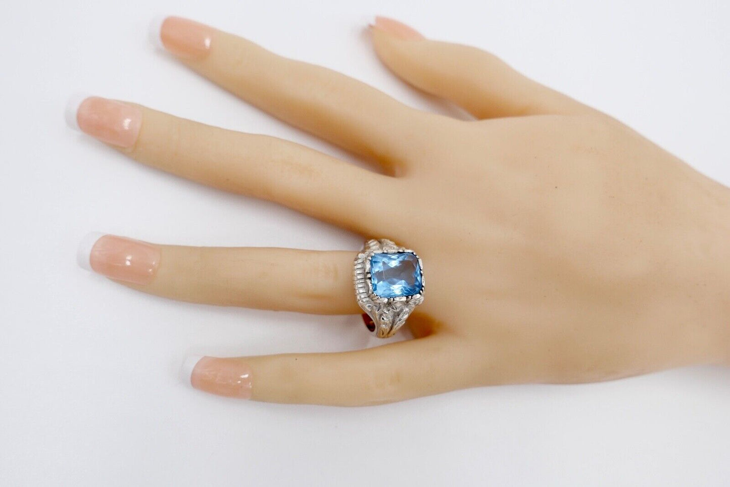 Massiver JUGENDSTIL Herren Damen Ring 835 Silber Gr. 60 floral Glasstein Blau - Antikhandel-Stuttgart