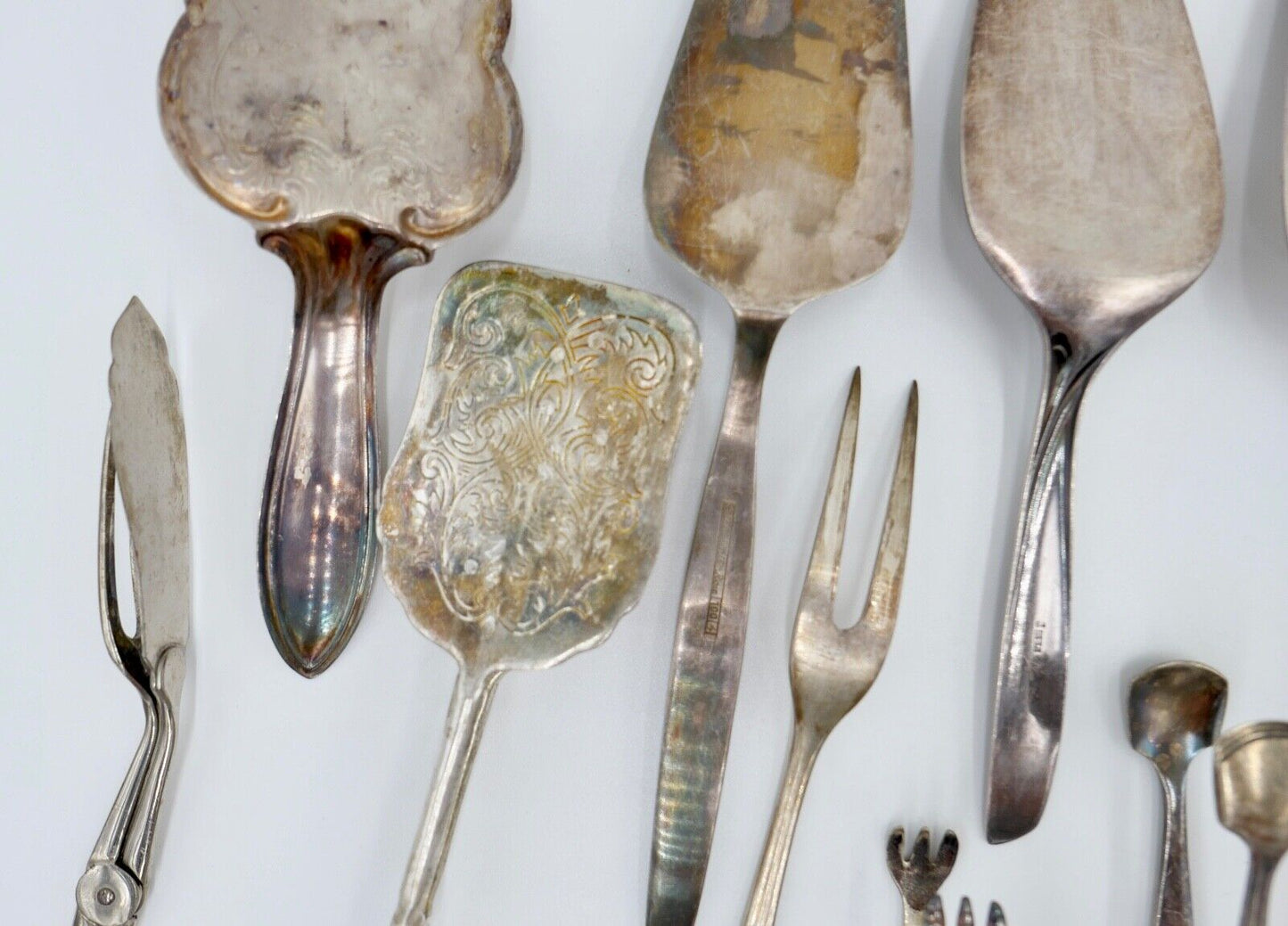 Konvolut Tortenheber Schere Zucke Fisch Fleisch WMF 90er Silberauflage 20 Stück - Antikhandel-Stuttgart