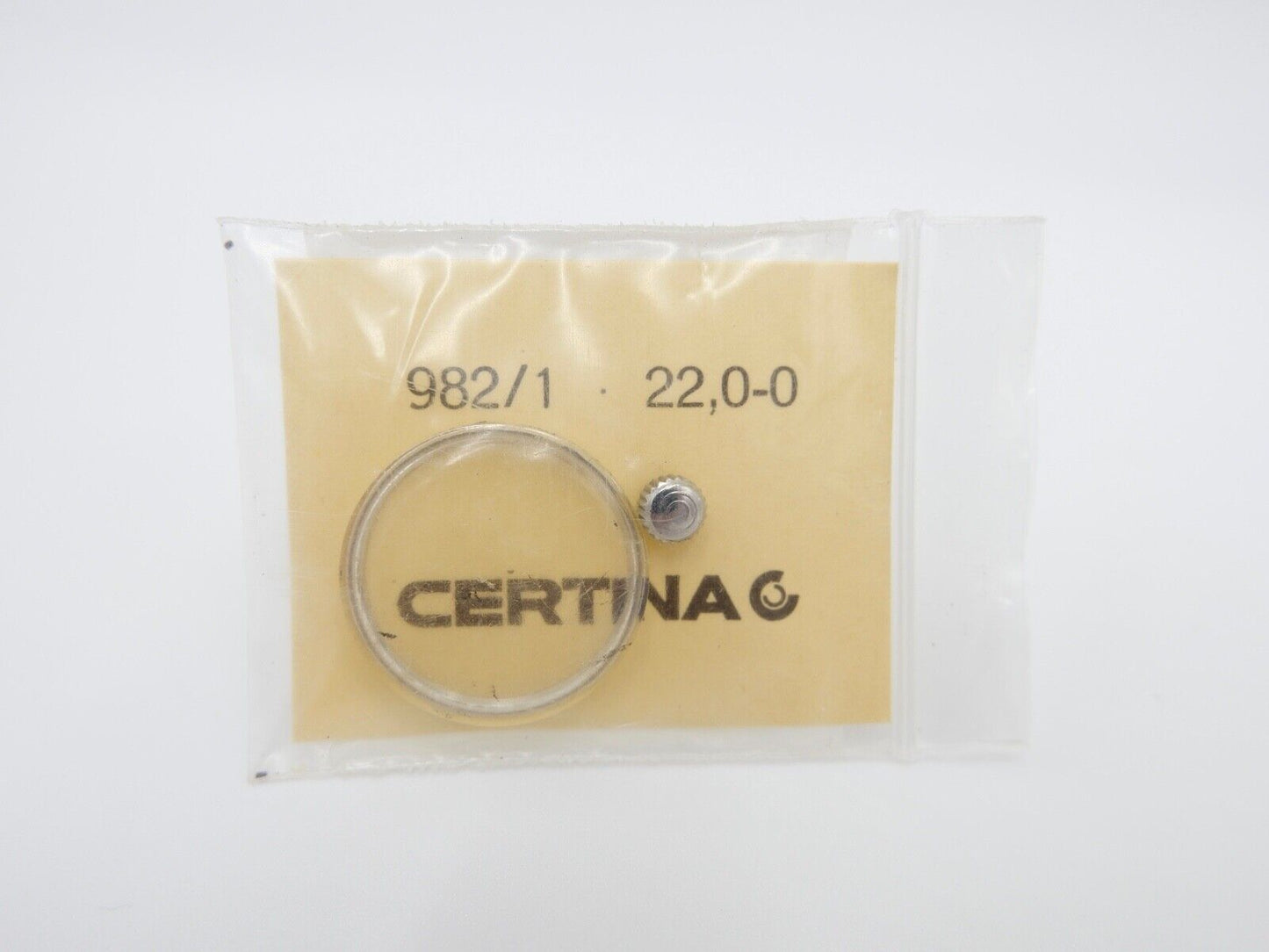 Ersatzteile CERTINA 982/1 Glas Ø 22 mm und Krone NEU - Antikhandel-Stuttgart