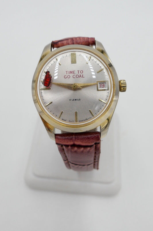 TIME TO GO COAL Ø 35mm Armbanduhr Kohle Bergwerk Zeche Spaß Uhr laufender LKW - Antikhandel-Stuttgart