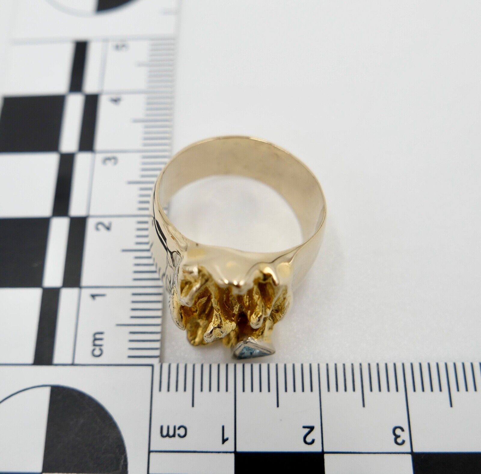 Massiv Herren Goldring blau-türkis Fancy Diamant 750 18K Gr.60 UNIKAT Handarbeit - Antikhandel-Stuttgart