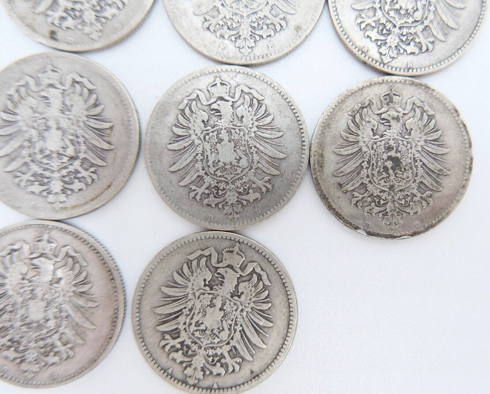 11x 1 Mark Deutsches Reich Jäger J.9 A B D F G 1873 / 1874 / 1875 / 1881 - Antikhandel-Stuttgart