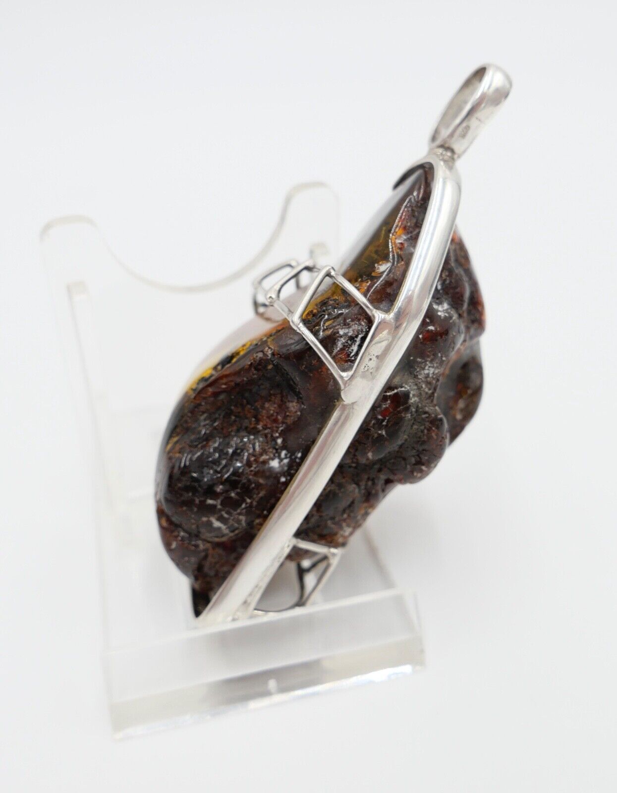 großer Bernstein Anhänger 925 Silber 41,4 Gramm Amber 8 cm HANDGEFERTIGT - Antikhandel-Stuttgart