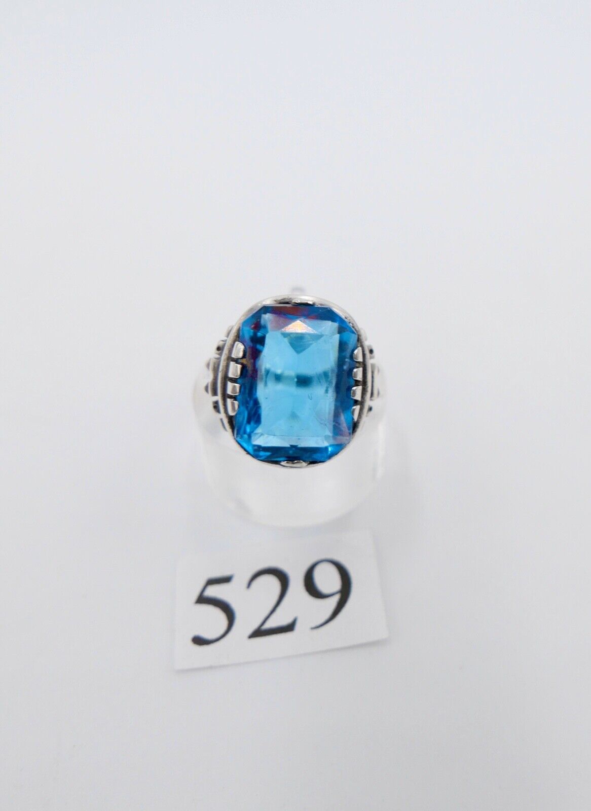 ART DECO Damenring Ring Silber 835 mit großem blauen Glasstein Gr. 56 - Antikhandel-Stuttgart
