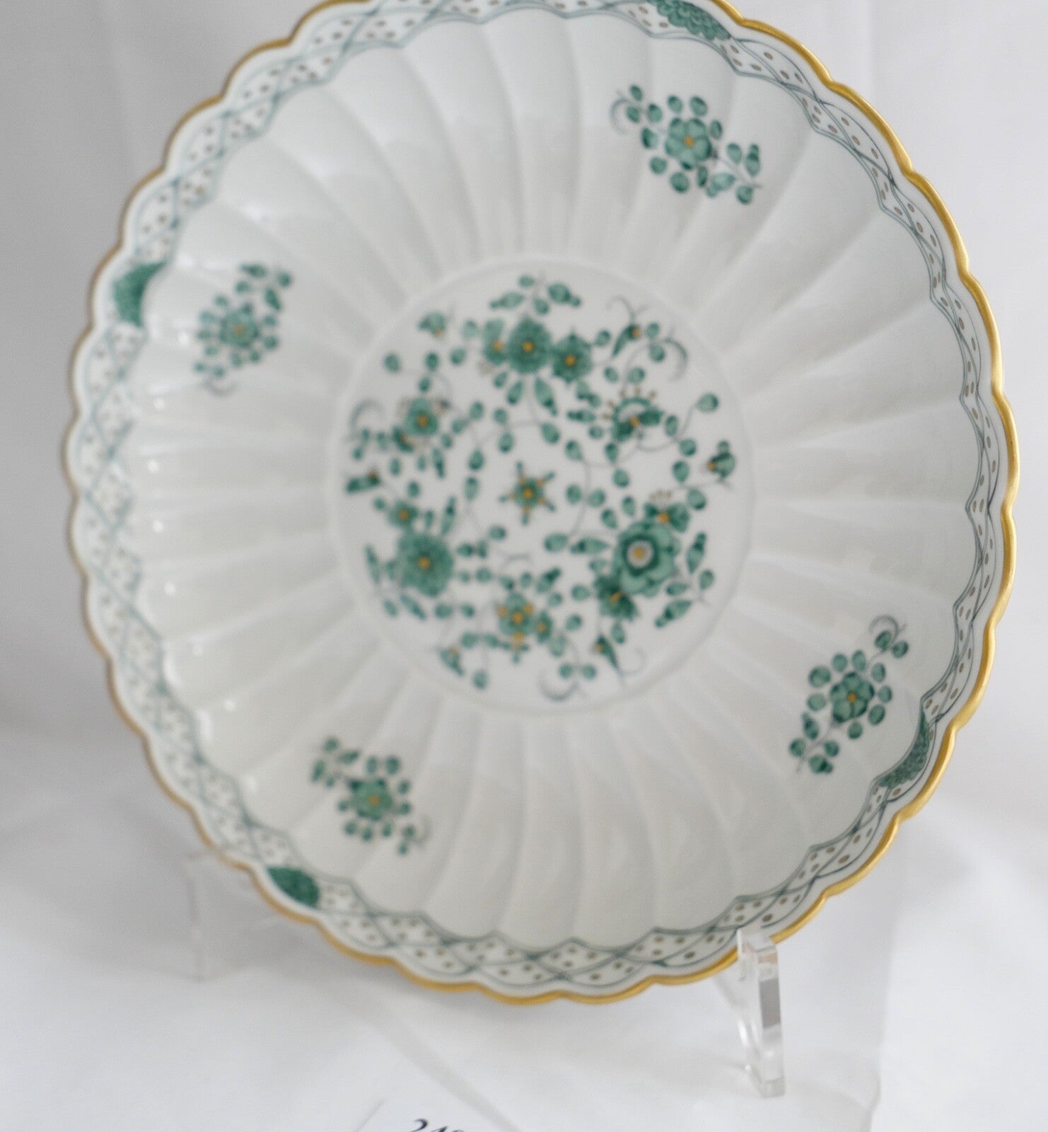 Meissen 1. Wahl Porzellan geriffelte Schale Teller indisch grün reich 21,5 cm