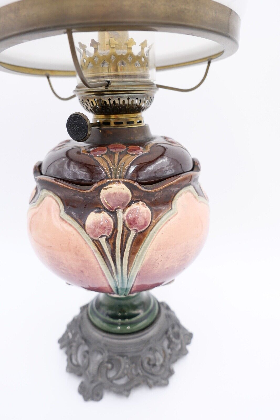 Alte Jugendstil Petroleumlampe um 1910 KARL KNEUSEL Zeulenroda Bronze Majolika - Antikhandel-Stuttgart