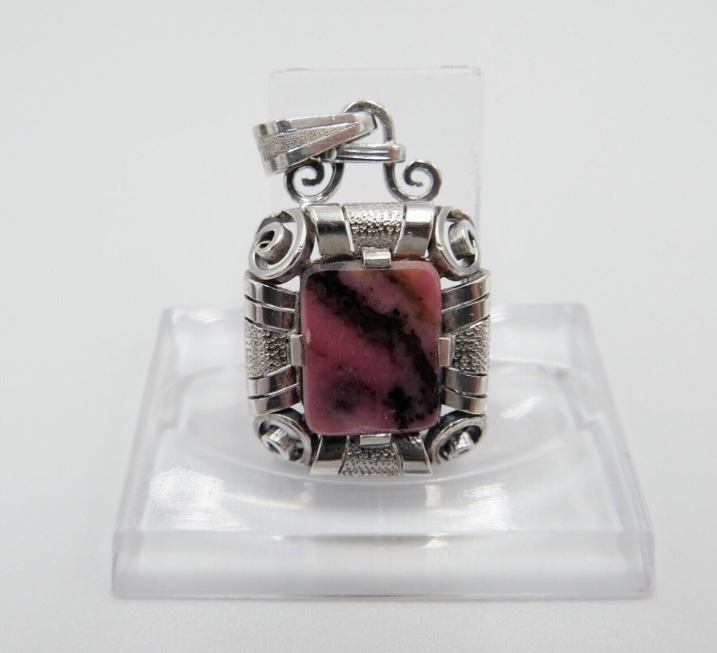 Art Deco 835 Silber Anhänger Rhodochrosit Ø 3 cm 30-40er Jahre - Antikhandel-Stuttgart