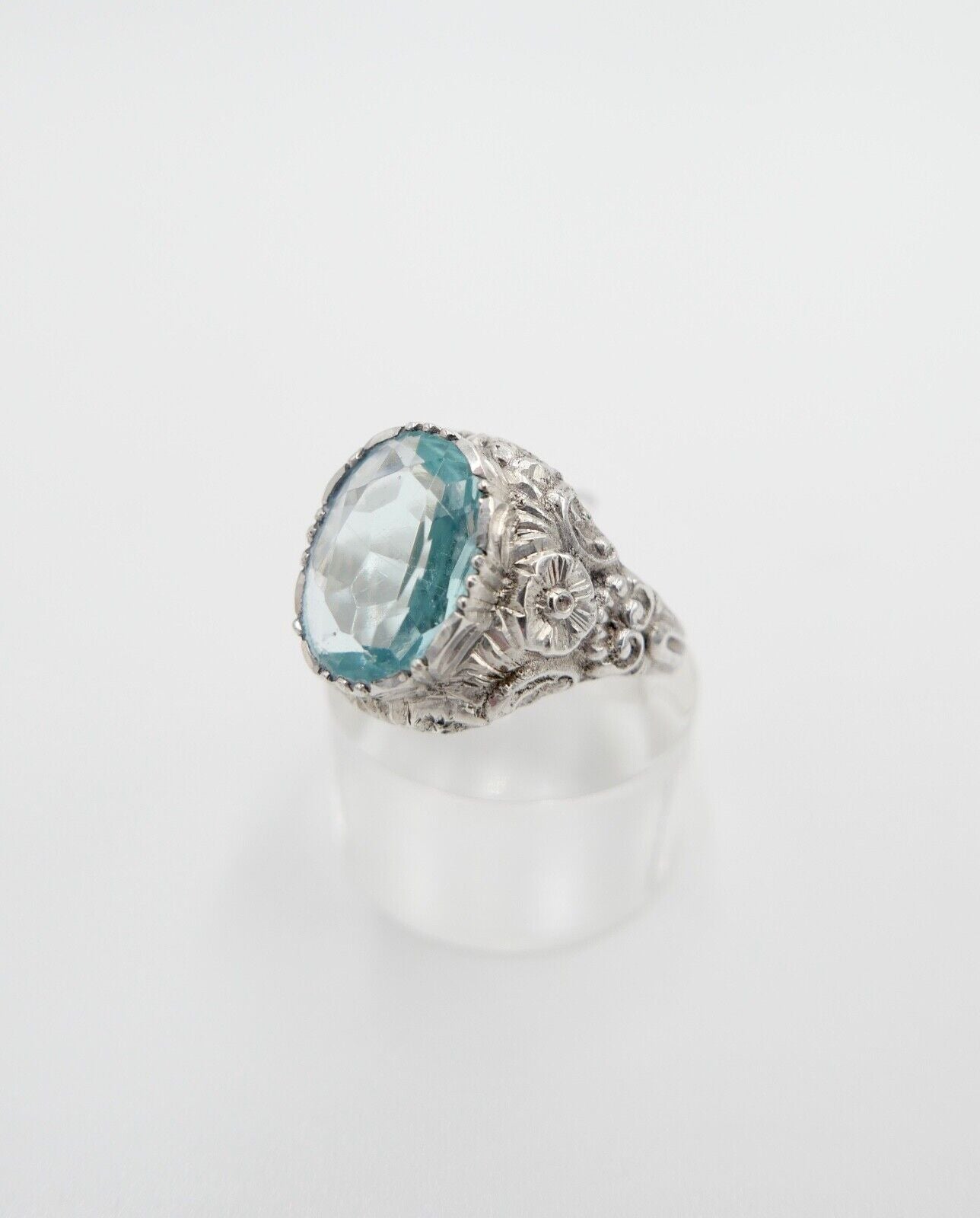 JUGENDSTIL Damenring 835 Silber Gr. 57 floral Glasstein Türkis Blau - Antikhandel-Stuttgart