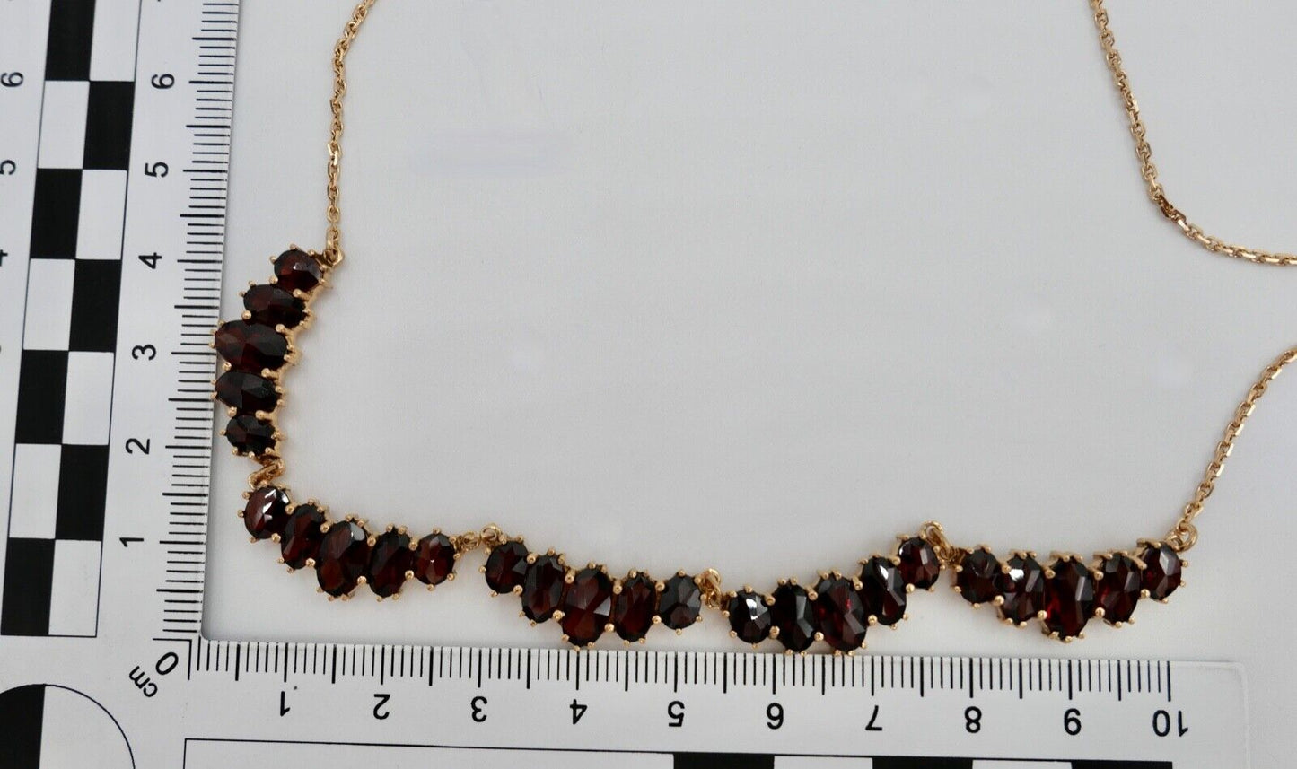 Alte Collier Kette 46cm Rotgold 333 8K Gold mit Granat - Antikhandel-Stuttgart