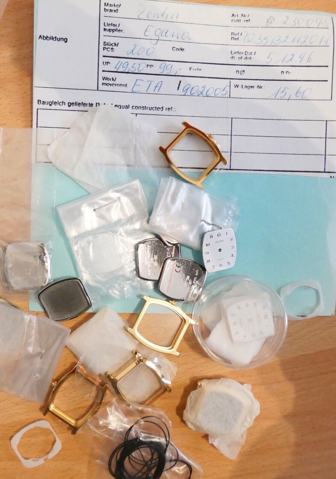 Uhrenzubehör Posten ZENTRA Gold NEU Uhren Gläser Gehäuse Lünetten Zeiger Kronen - Antikhandel-Stuttgart