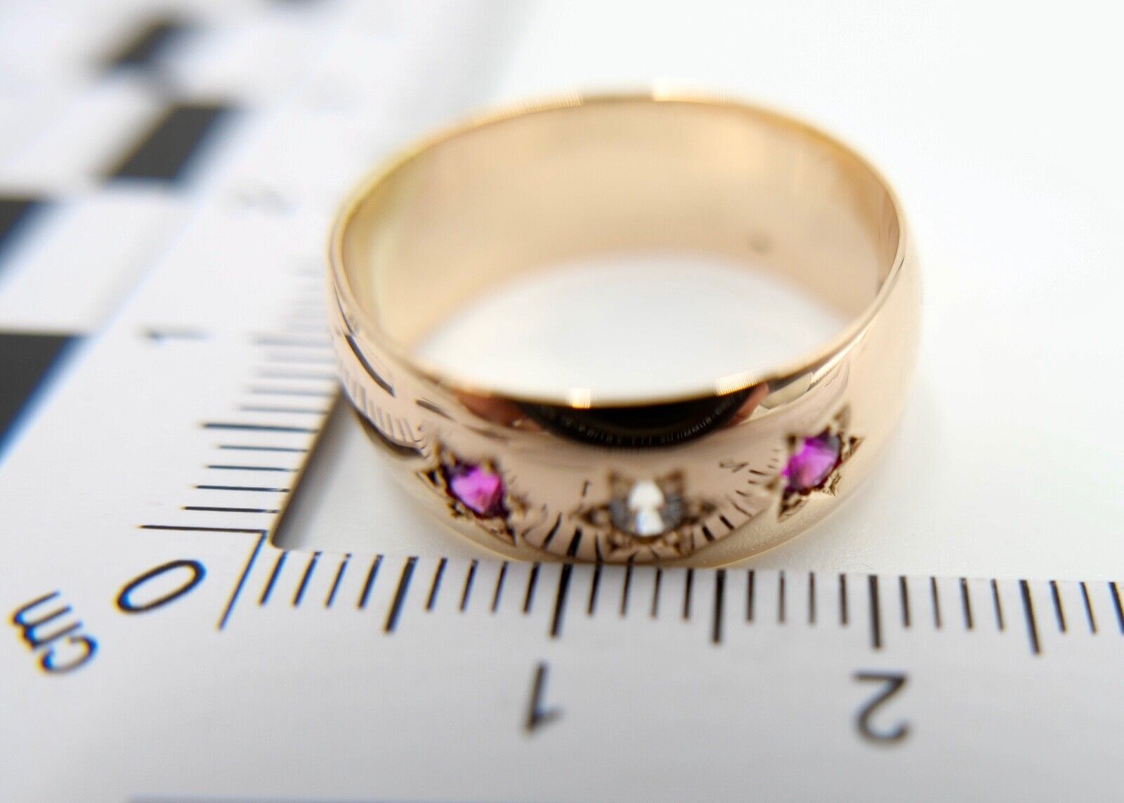 1960er Jahre Damen Ring Rotgold 583 / 14K Gr. 57 POLEN Zirk. & Rubin Stern Motiv - Antikhandel-Stuttgart