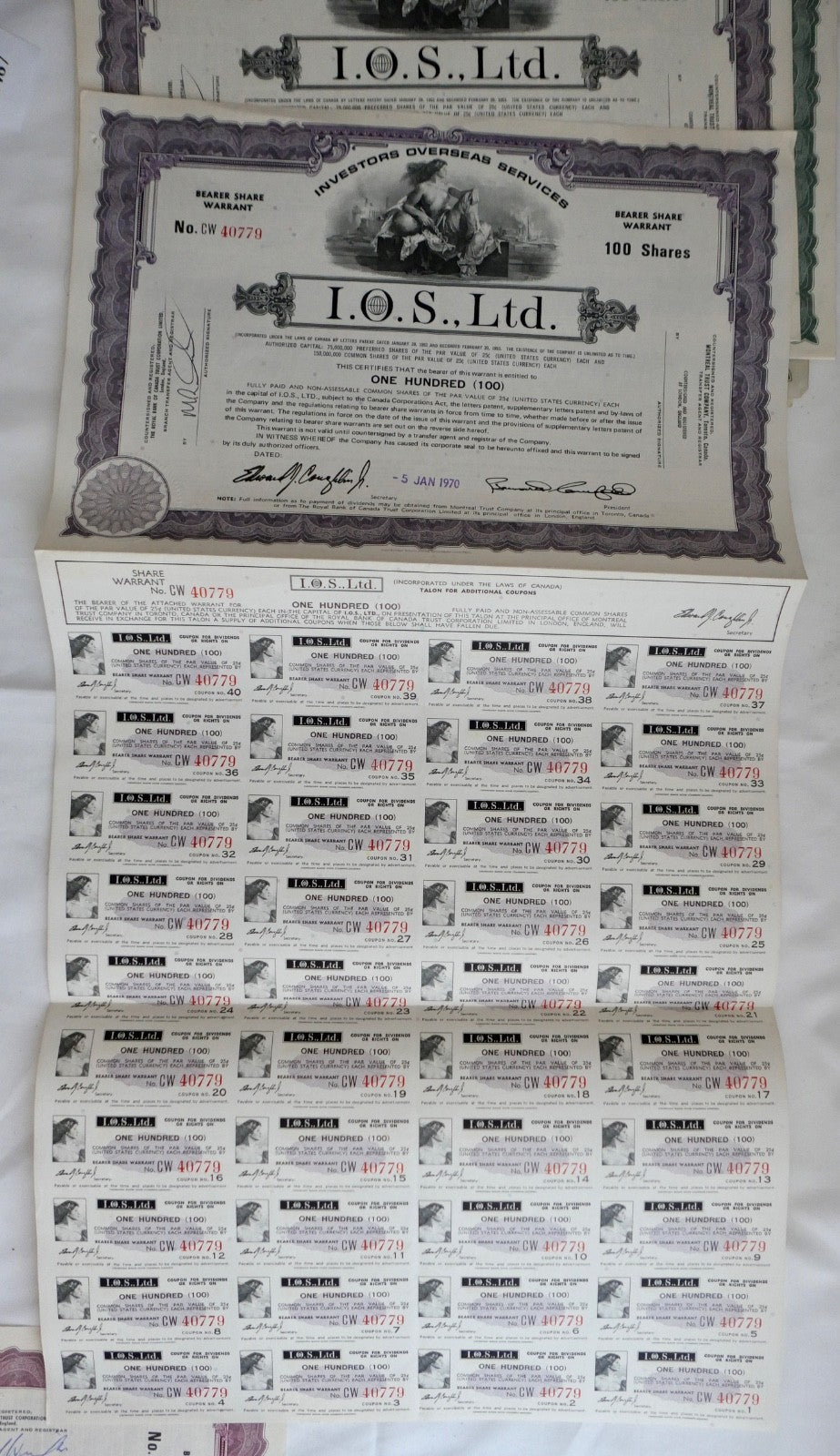 6x Aktien I.O.S. Ltd. Overseas & Tobacco Products Corporation Stock Wertpapier