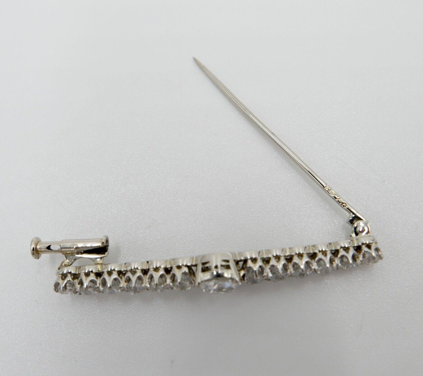 750 18K Weißgold Stabbrosche Brosche mit 13 Diamanten 44 mm Altschliff 2,17 Ctw - Antikhandel-Stuttgart