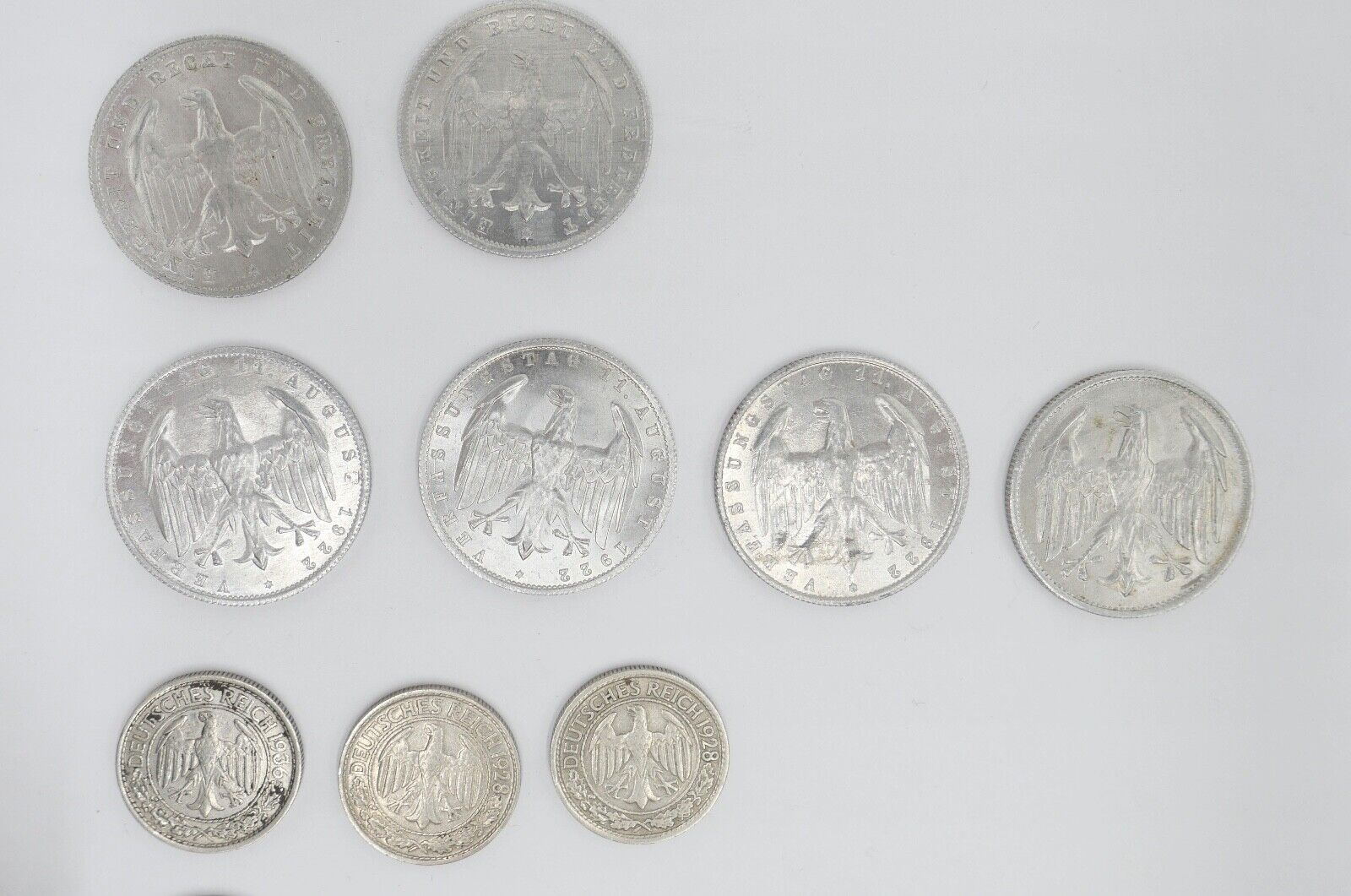 Posten Weimarer Republik 1, 3, 500 Mark 1, 2, 4, 5, 10, 50 Pfennig - Antikhandel-Stuttgart