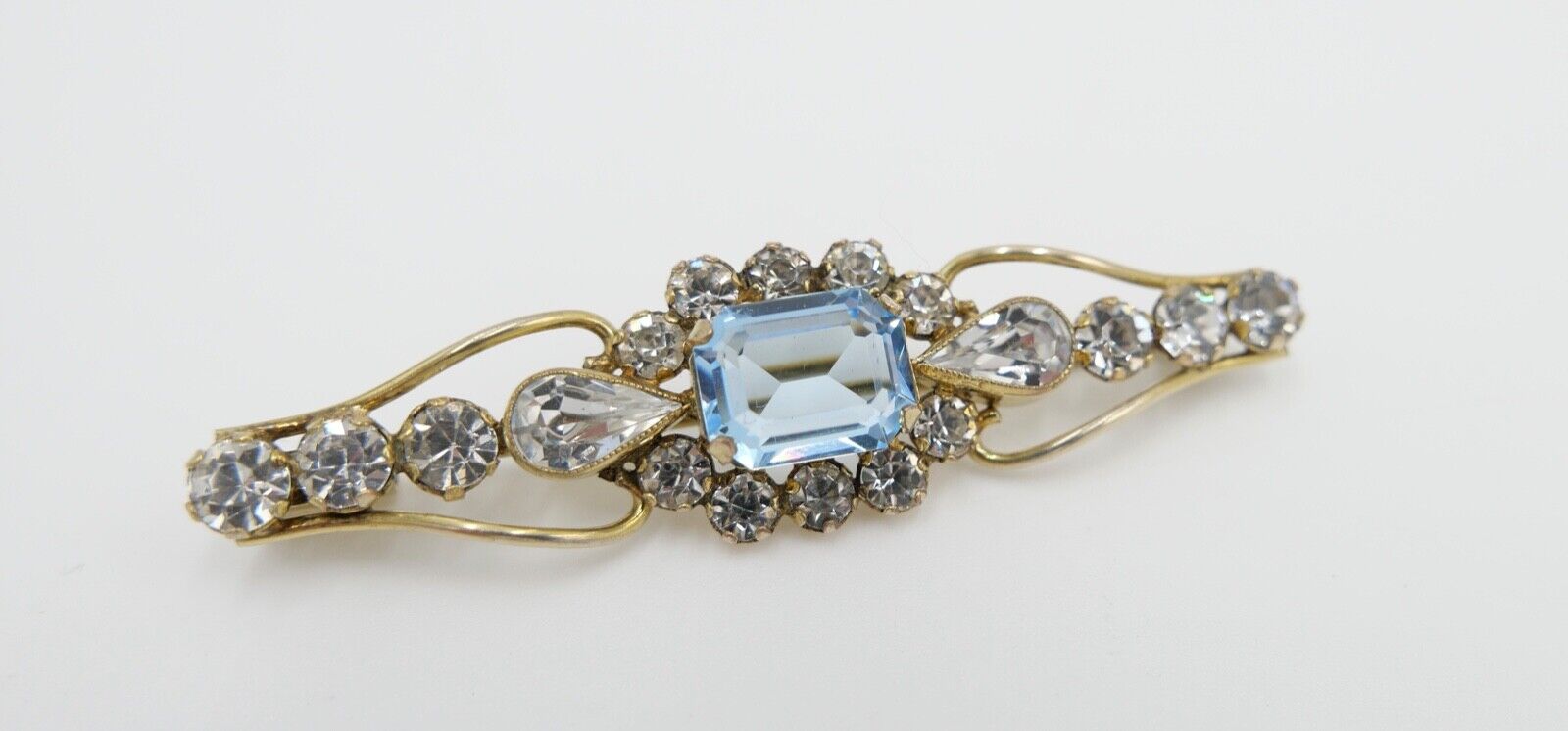 schöne alte Brosche ADbl vergoldet mit Glassteinen 58mm - Antikhandel-Stuttgart