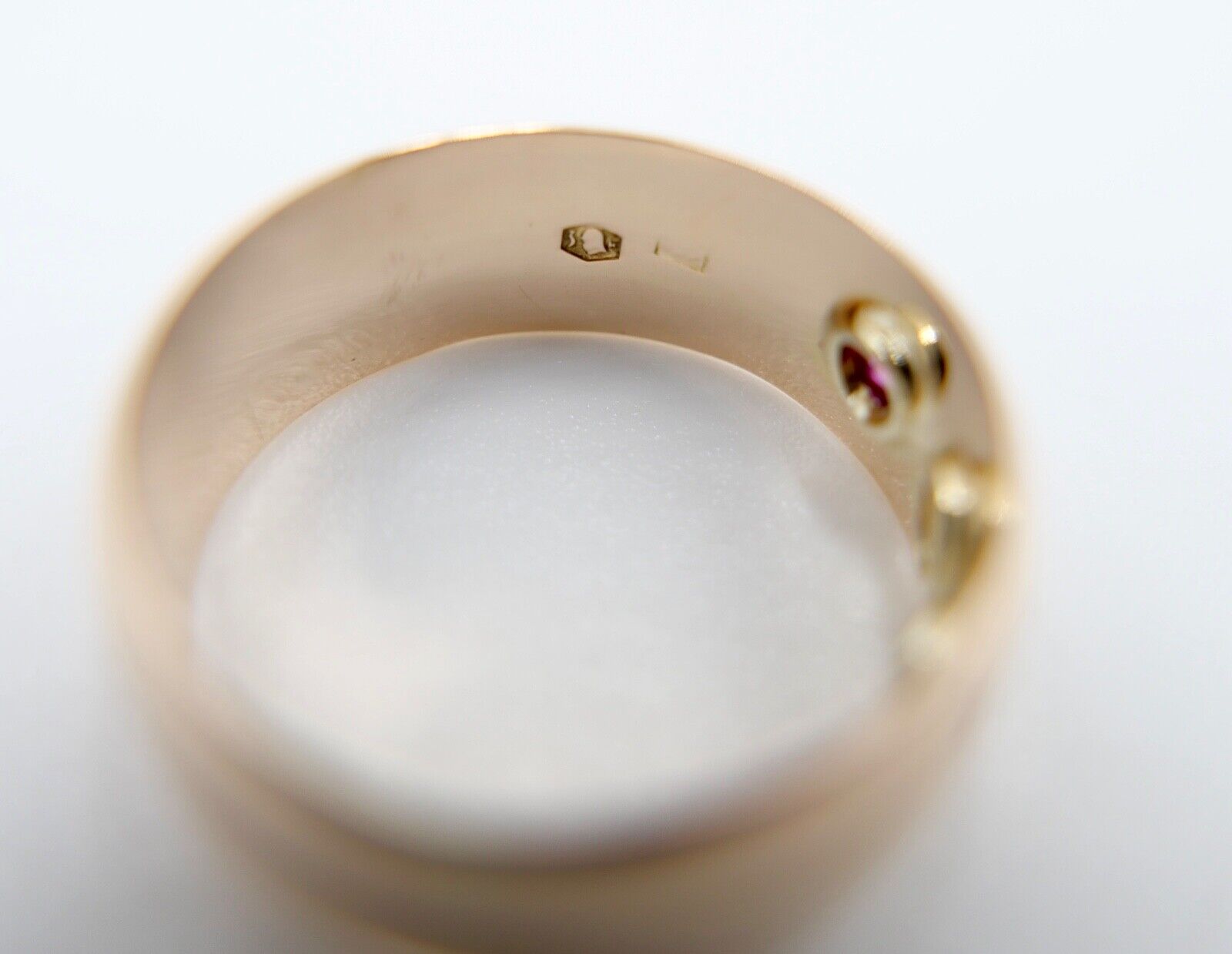 1960er Jahre Damen Ring Rotgold 583 / 14K Gr. 57 POLEN Zirk. & Rubin Stern Motiv - Antikhandel-Stuttgart