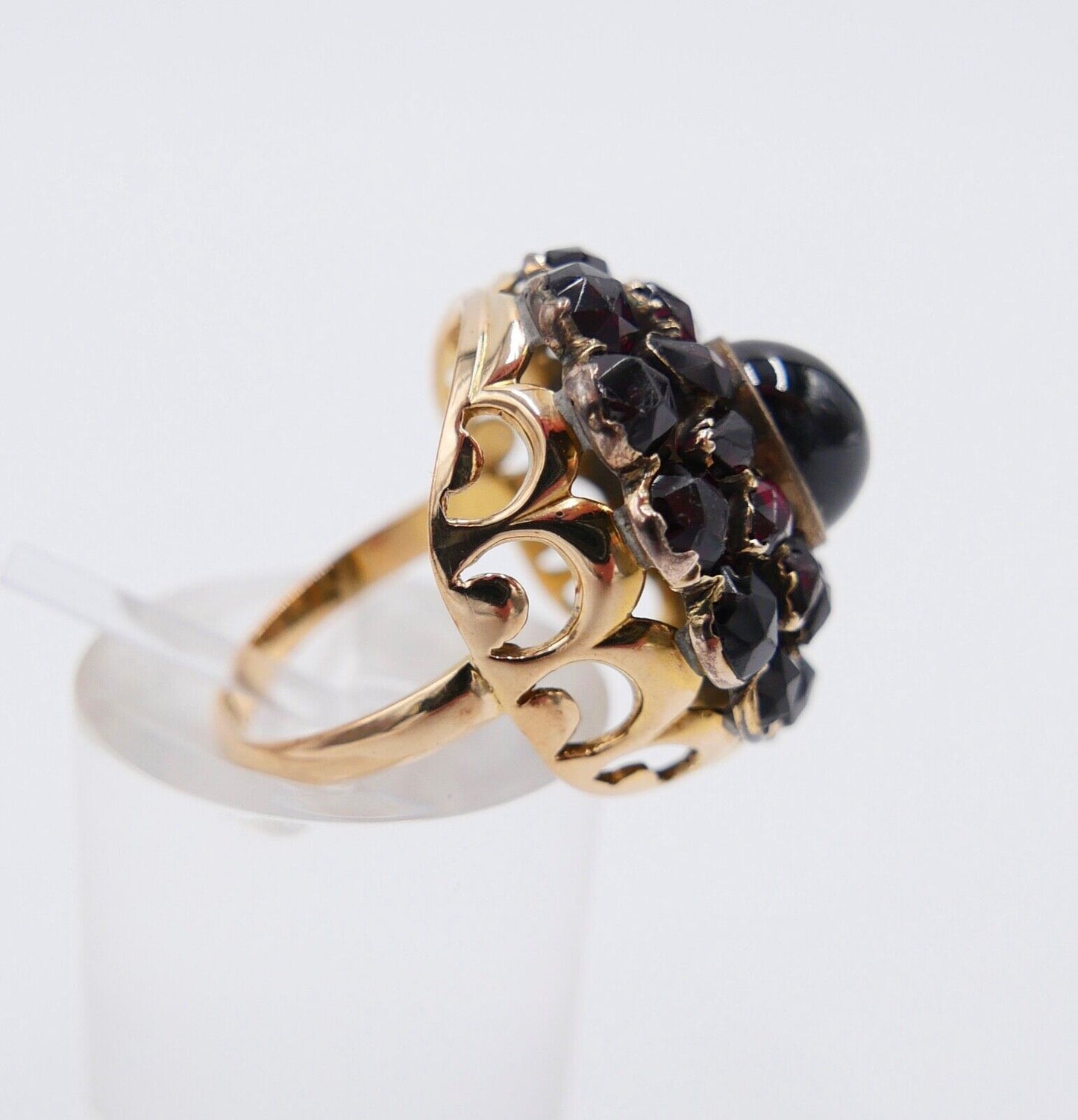 Antik Damen Granat Gelbgold Ring 585 14K Gr. 53 5,96 Ct Meisterpunze Krone - Antikhandel-Stuttgart