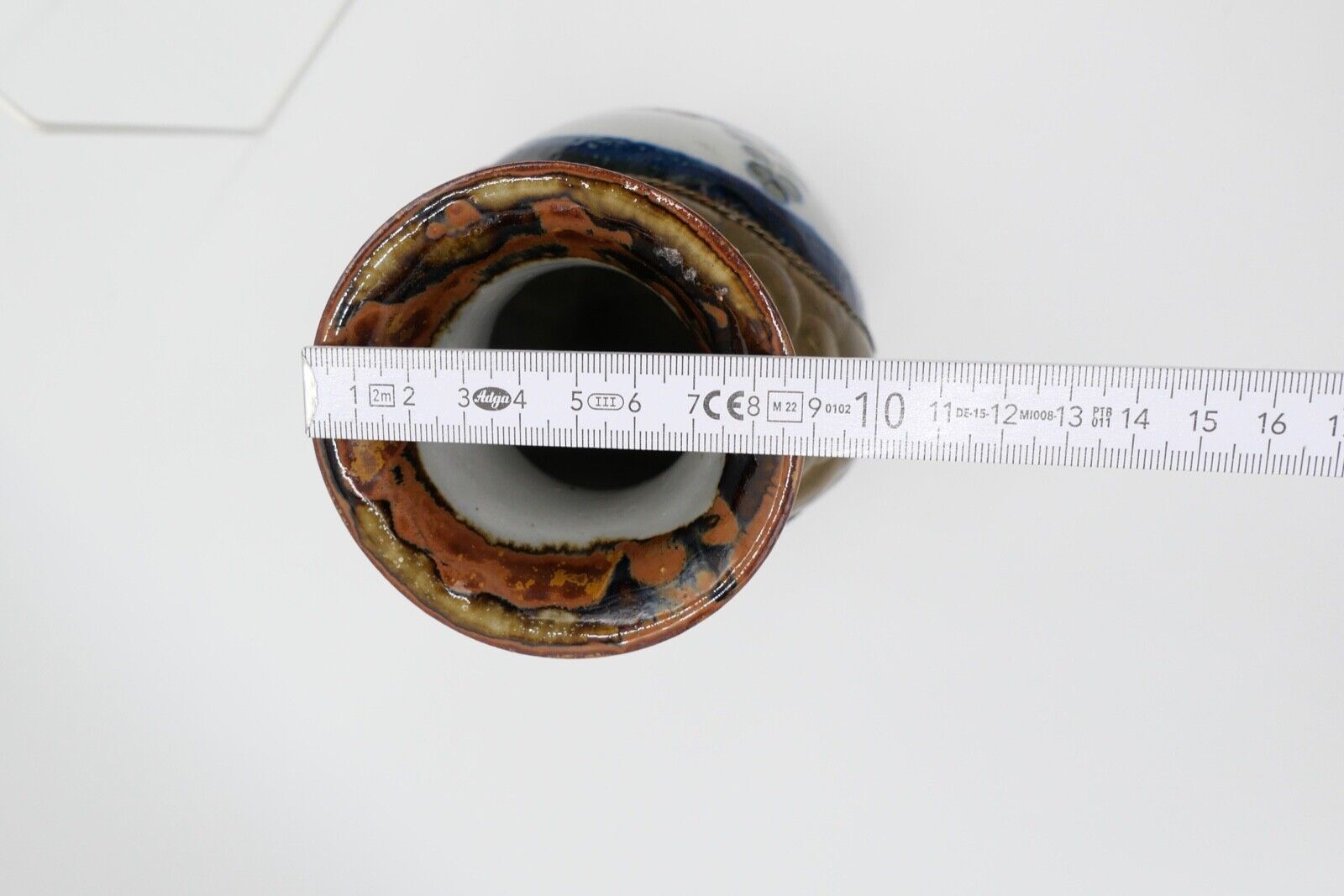 vintage unikat handbemalte Vase Messing Ton Stein Blumen Vögel Taube H: 25,7 cm - Antikhandel-Stuttgart