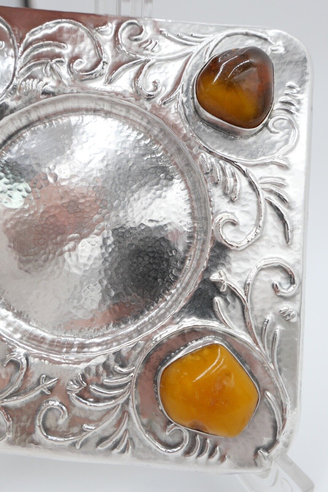 Florales 835 Silber Unterteller Untersetzer Bernstein butterscotch Danielczick - Antikhandel-Stuttgart