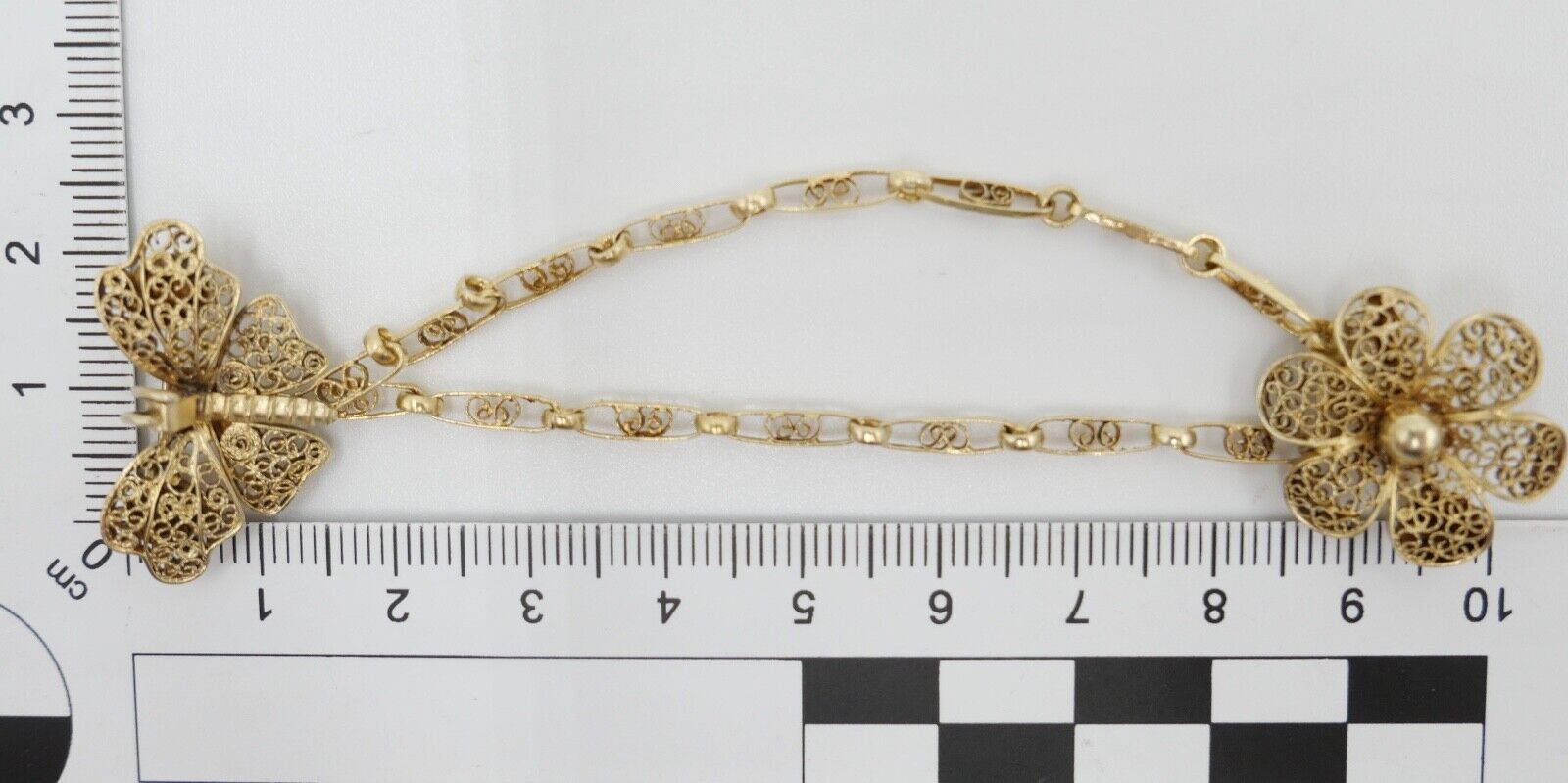 Filigrane 835 Silber Doppel Brosche vergoldet 10cm Blatt & Schmetterling Motiv - Antikhandel-Stuttgart