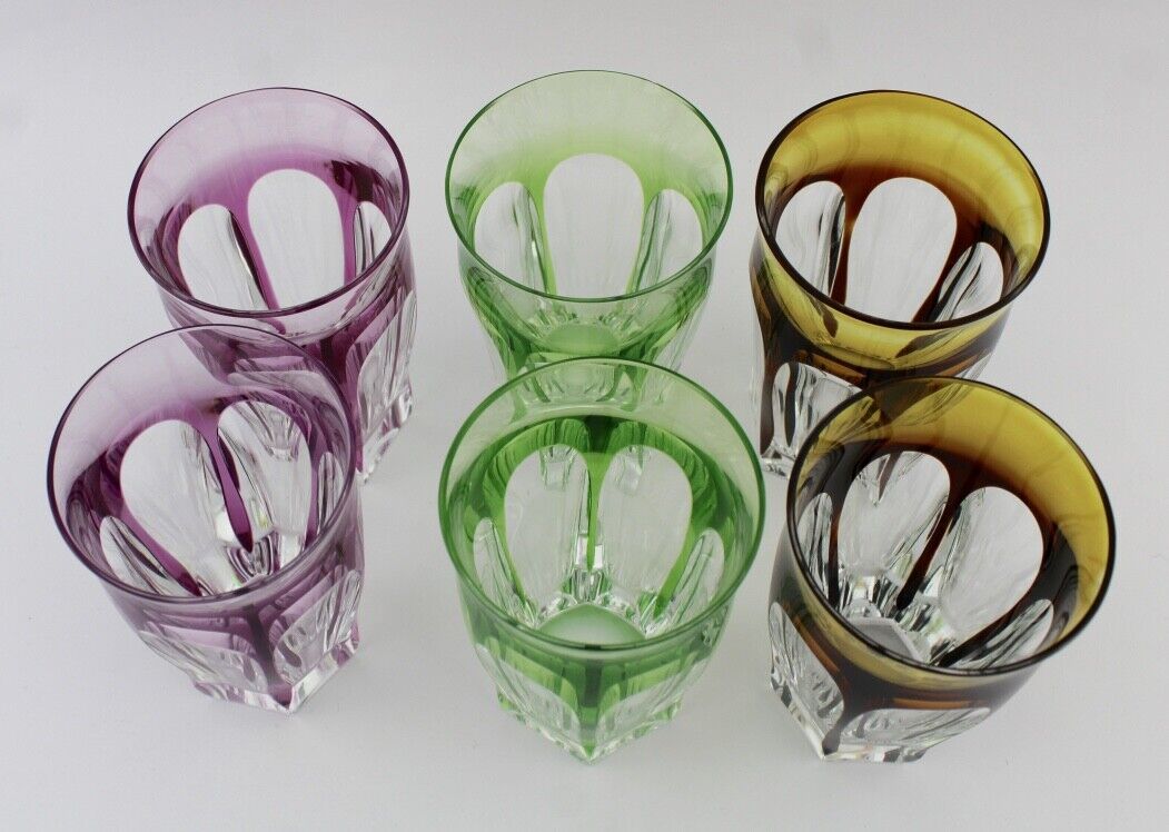 6x original bunte Kristall Gläser " MOSER CROMWELL " 12 cm - Antikhandel-Stuttgart