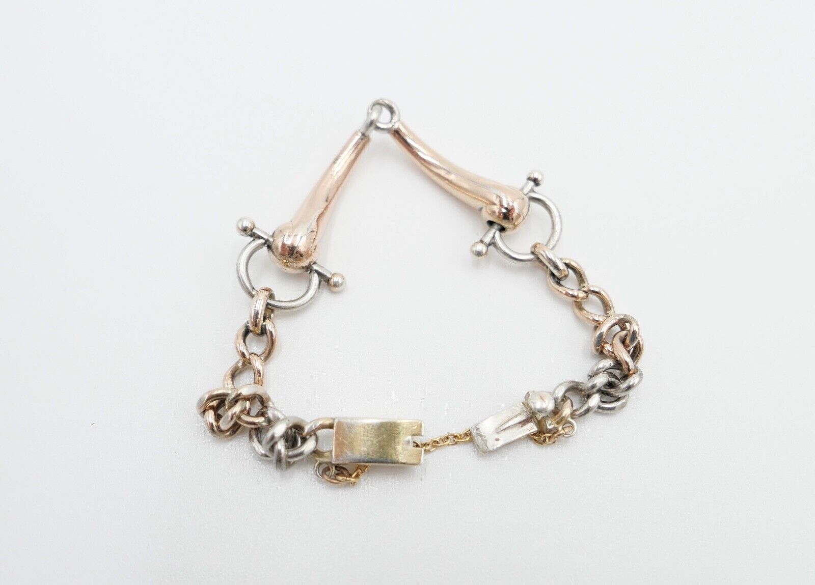 60er Jahre Pferdegebiss Armband 800 Silber vergoldet - Antikhandel-Stuttgart