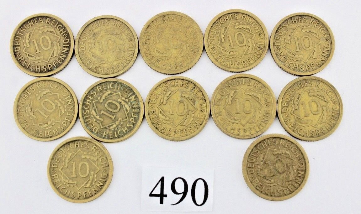 12x 10 Reichspfennig 1925 1929 1930 1932 1935 1936 Jäger J. 317 - Antikhandel-Stuttgart