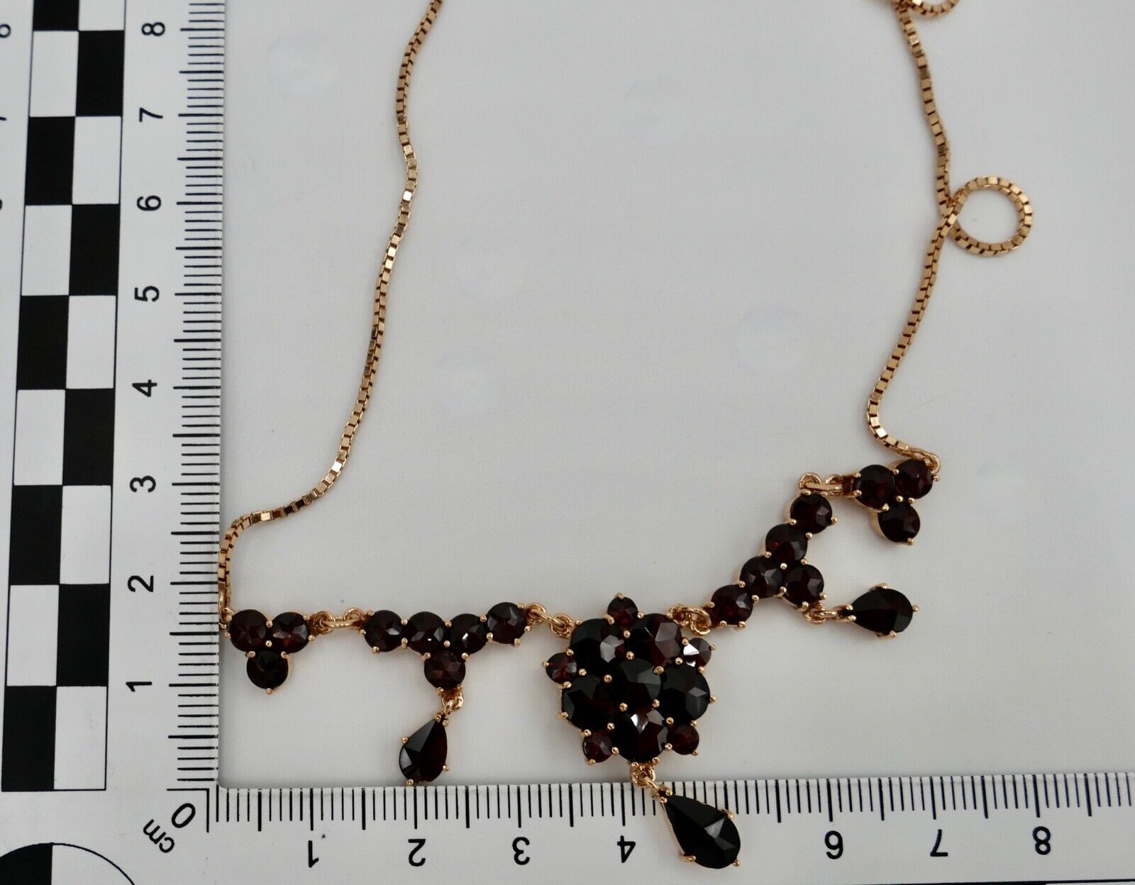 Alte Collier Kette 55cm Rotgold 333 8K Gold mit Granat FBM Venezianerkette - Antikhandel-Stuttgart