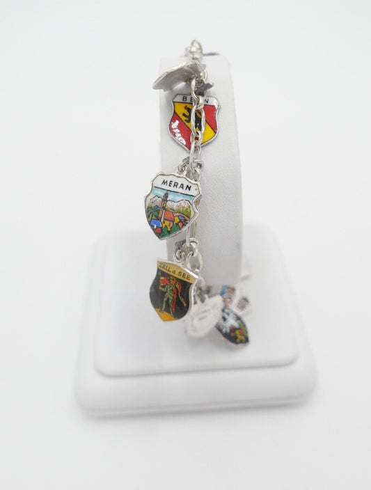 Bettelarmband mit Städte Wappen aus Emaille 800 Silber REU ANTIKO EHJ - Antikhandel-Stuttgart