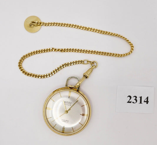 ROXY ANKER Taschenuhr vergoldet PUW 460 Uhrenkette 33,2mm 70er Jahre ÖTV - Antikhandel-Stuttgart