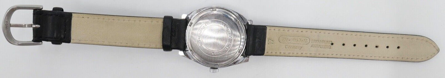 Vintage 70er Jahre GAMA FE 233-66 Handaufzug 34x38 mm Edelstahl neues Lederband - Antikhandel-Stuttgart