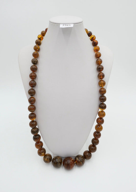 vintage XL Bernstein Kette / Collier / Halskette Kugeln 122 Gramm / 82 cm - Antikhandel-Stuttgart