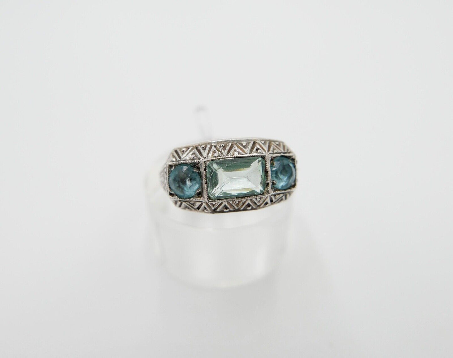 ART DECO Damenring Ring Silber 830 Gr. 56 mit grünen Glasstein - Antikhandel-Stuttgart