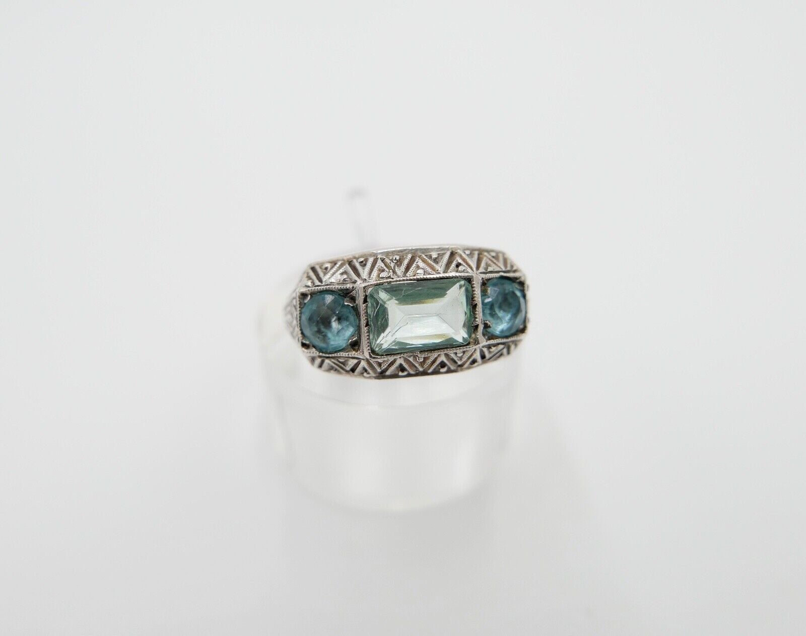 ART DECO Damenring Ring Silber 830 Gr. 56 mit grünen Glasstein - Antikhandel-Stuttgart