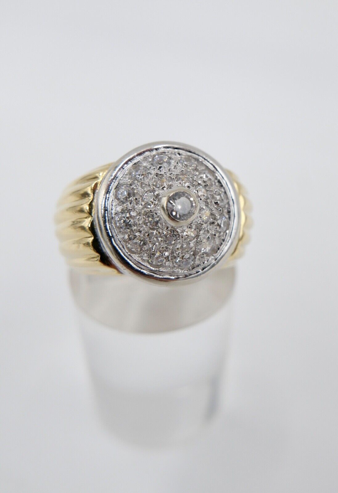 80er Jahre Goldring MASSIV Damenring Statement Ring Gold 750 18K Zirkonia Gr. 59 - Antikhandel-Stuttgart