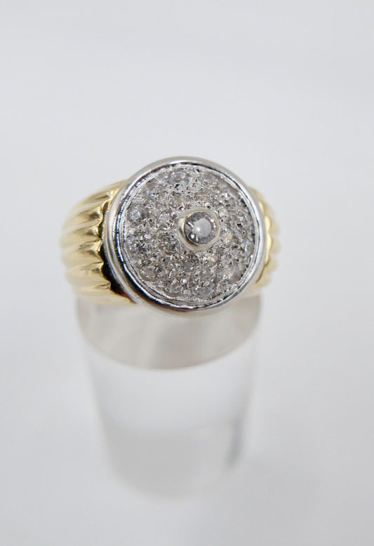 80er Jahre Goldring MASSIV Damenring Statement Ring Gold 750 18K Zirkonia Gr. 59 - Antikhandel-Stuttgart