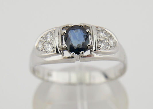Weißgold Damen Ring synthetisch Saphir & Brillanten Gr. 63 0,14 Ct 585 14K - Antikhandel-Stuttgart