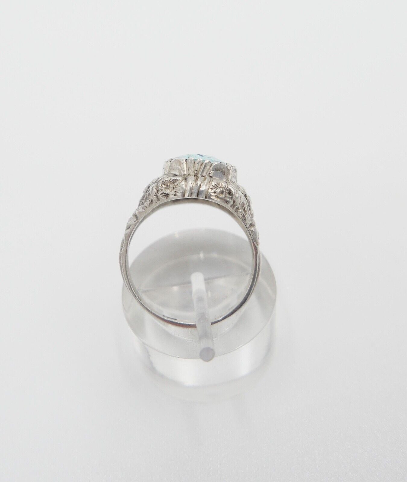 JUGENDSTIL Damenring 835 Silber Gr. 57 floral Glasstein Türkis Blau - Antikhandel-Stuttgart