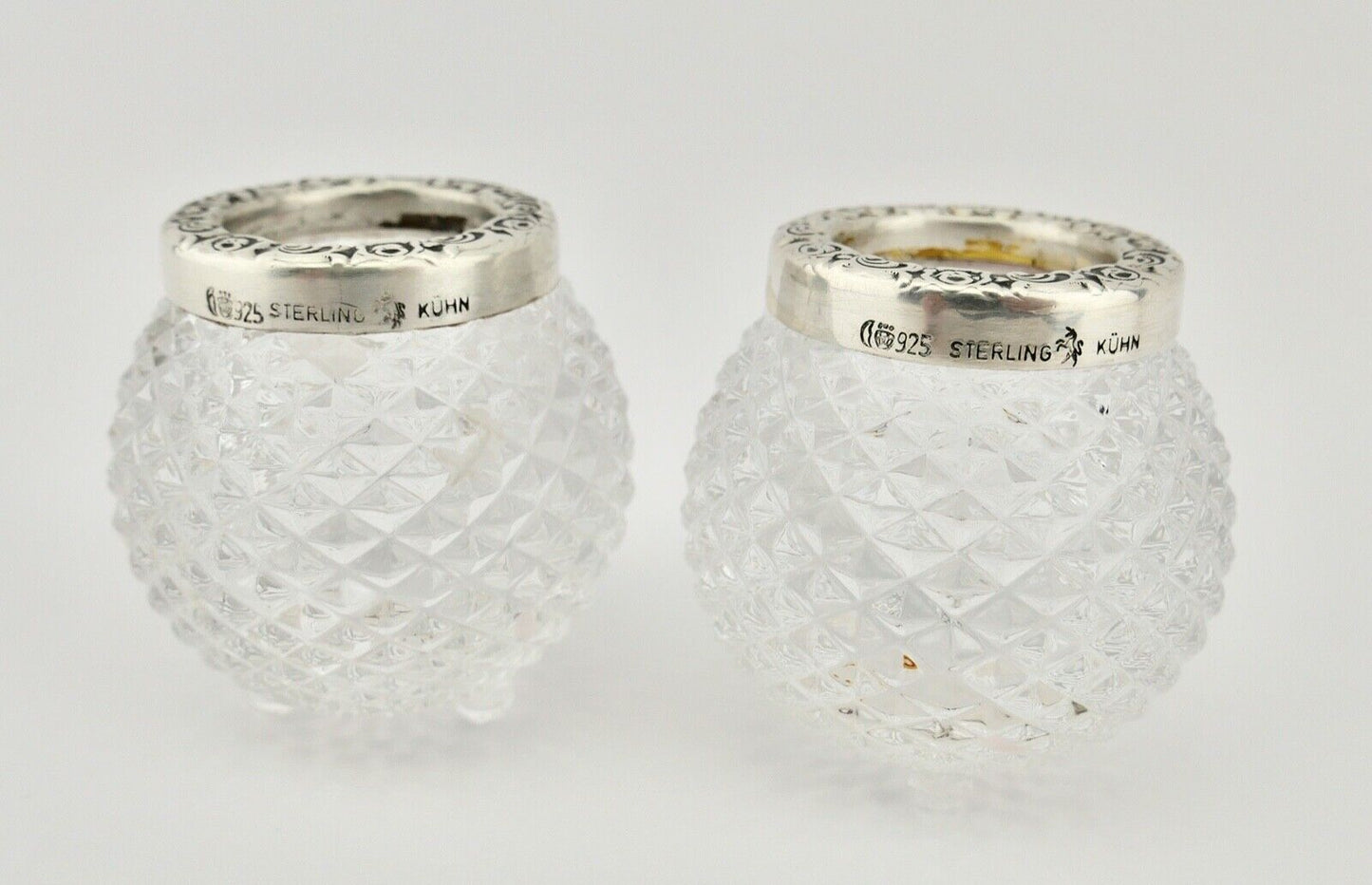 2x Kerzenhalter Gebr. Kühn Ø 4,5 cm Kristall mit 925 Silbermontur - Antikhandel-Stuttgart