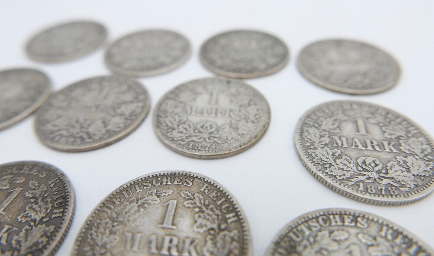 12x 1 Mark Deutsches Reich 1874 - 1880A B G Jäger J.9 Silber in SS - Antikhandel-Stuttgart