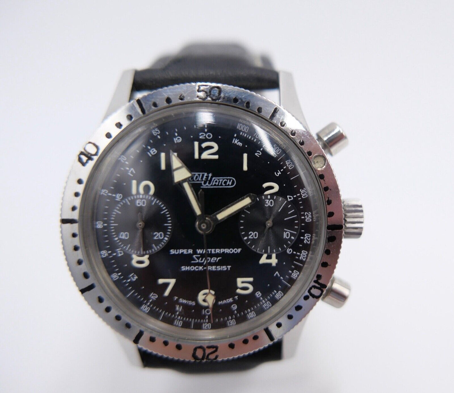 NICOLET WATCH SUPER WATERPROOF Landeron 39 Diver Chronograph 1960er Jahre 38mm - Antikhandel-Stuttgart