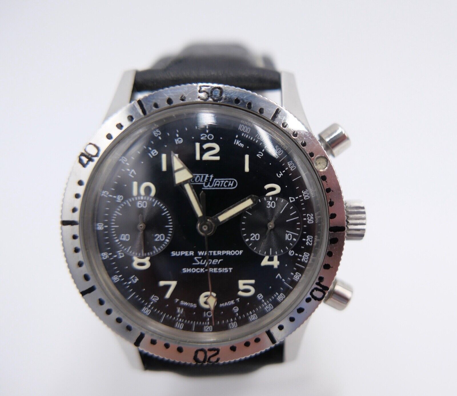 NICOLET WATCH SUPER WATERPROOF Landeron 39 Diver Chronograph 1960er Jahre 38mm - Antikhandel-Stuttgart