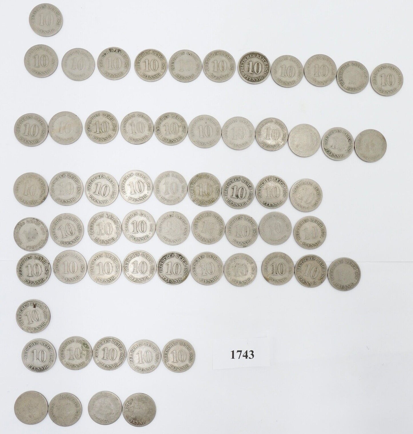 63x 10 Reichspfennig 1873 1875 1876 1888 Jäger J.4 s-ss - Antikhandel-Stuttgart