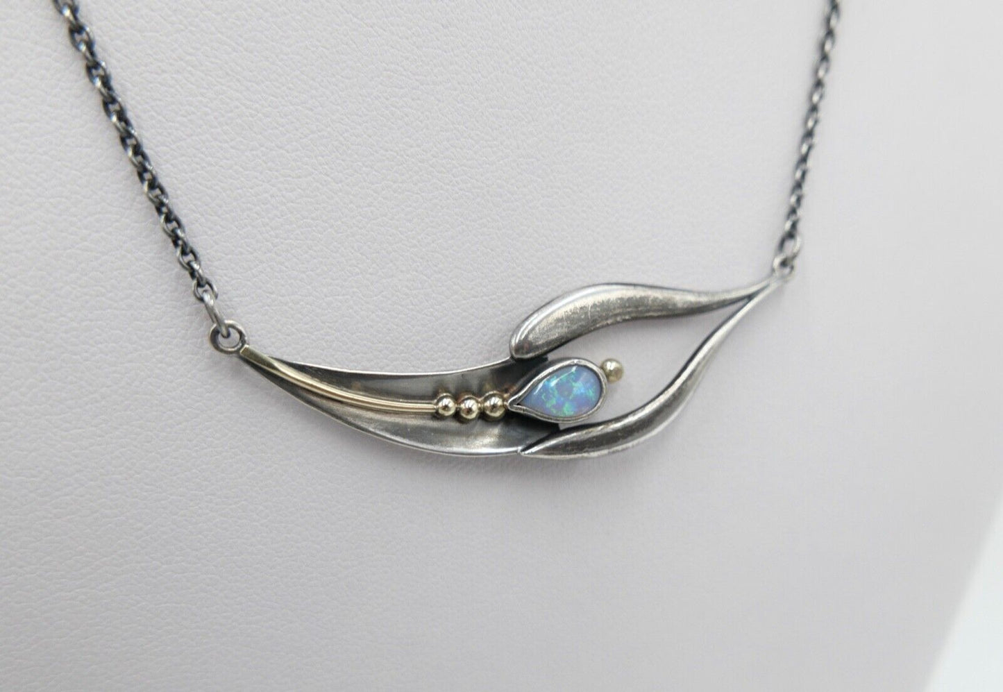 altes Collier Opal Imitat Silber 925 Kette 45,3 cm Teil vergoldet Punze PHJ DD - Antikhandel-Stuttgart