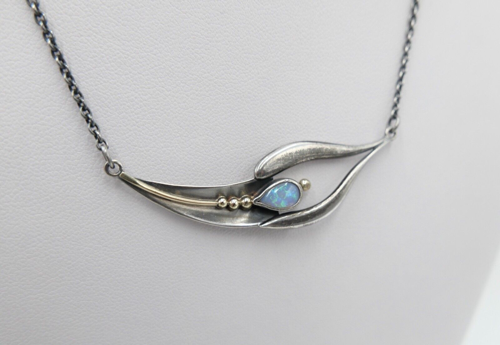 altes Collier Opal Imitat Silber 925 Kette 45,3 cm Teil vergoldet Punze PHJ DD - Antikhandel-Stuttgart