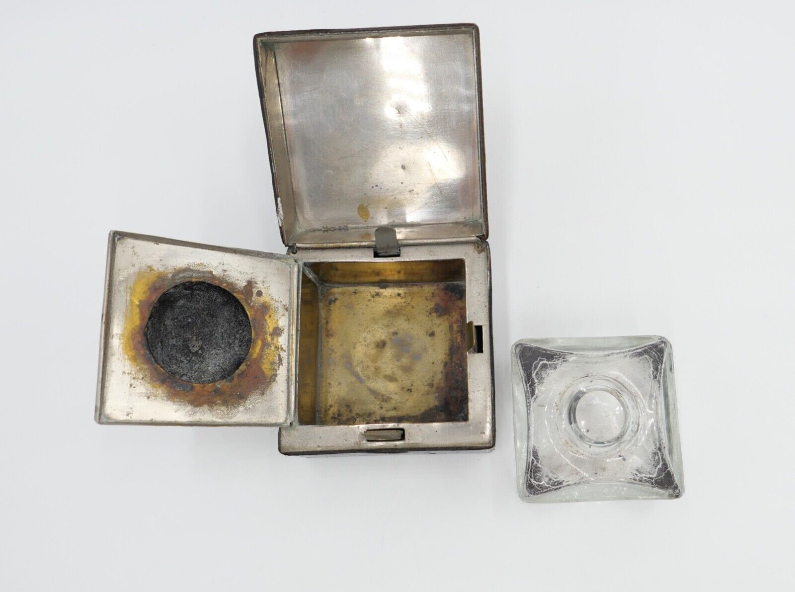 30er 40er Jahre Reise Tintenfass Glas Schreibtischgarnitur - Antikhandel-Stuttgart